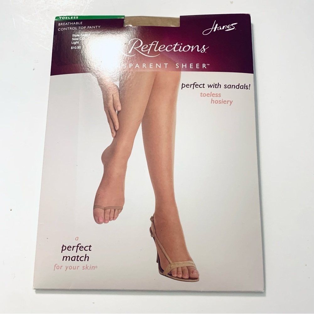 NWT HANES Silk Reflections Transparent Sheer Toeless Hosiery, Control Top